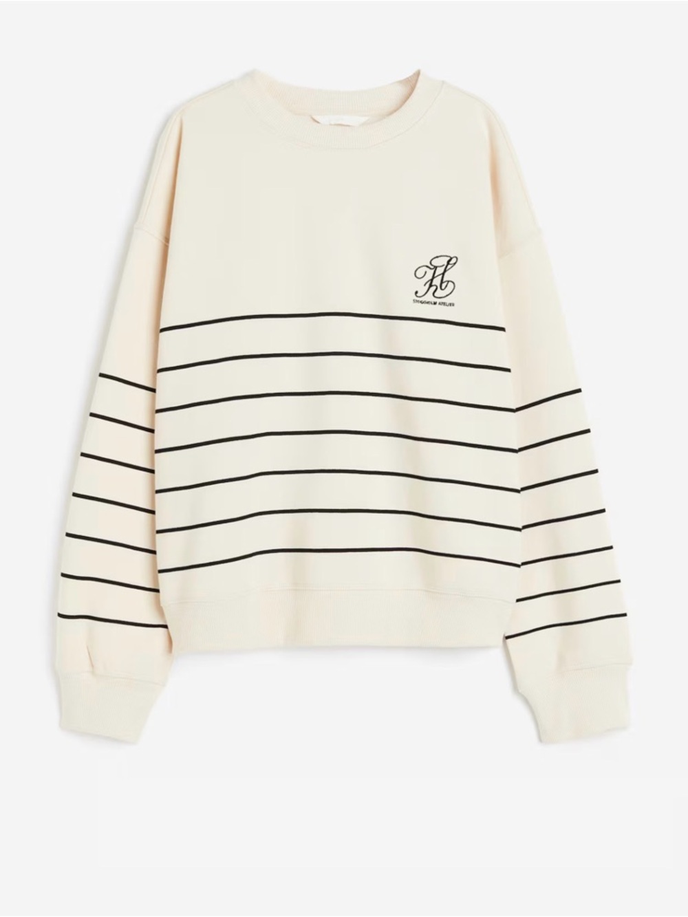 H&M Cream Crewneck Sweater with Black Stripes
